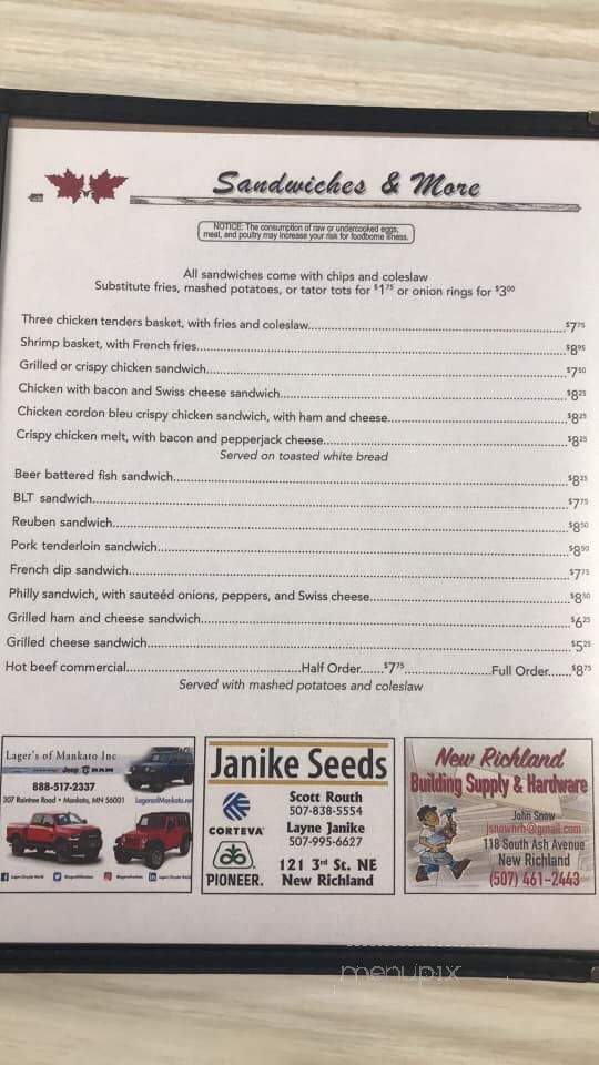 Red Leaf Cafe - New Richland, MN menu_pic