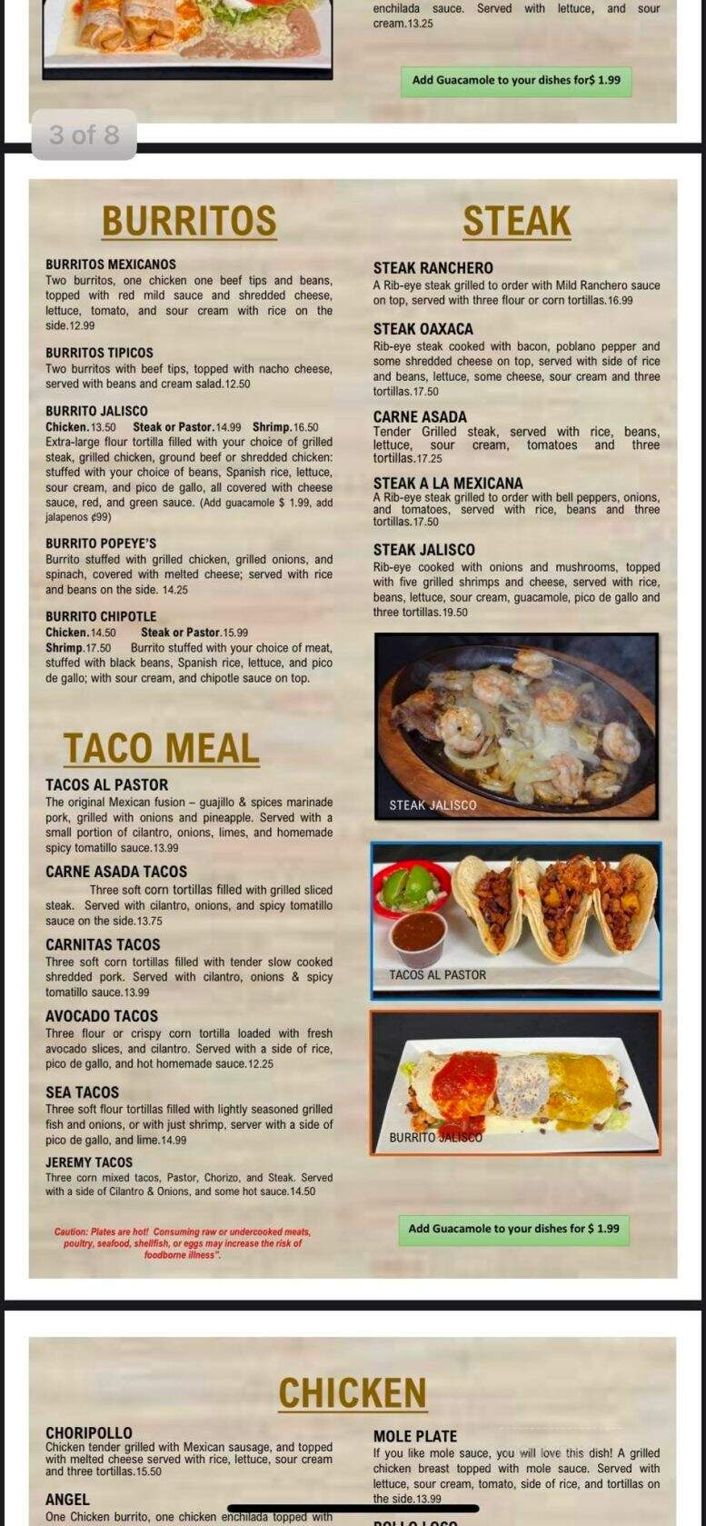 Casa Jalisco - Ellsworth, ME menu_pic