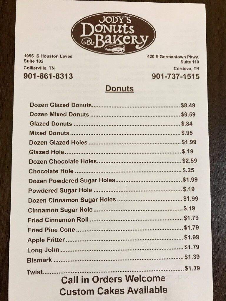 Jody's Donuts and Bakery - Collierville, TN menu_pic