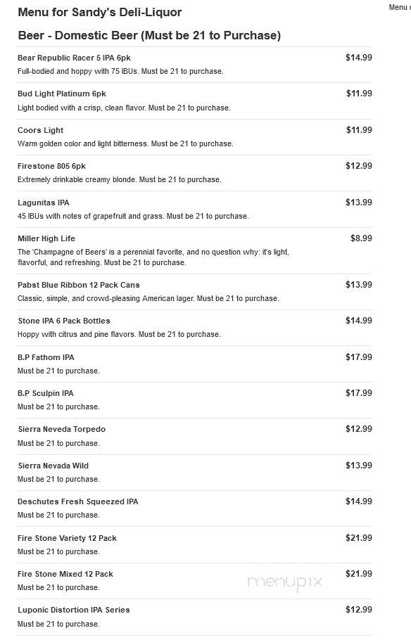 Sandy's Deli-Liquor - San Luis Obispo, CA menu_pic