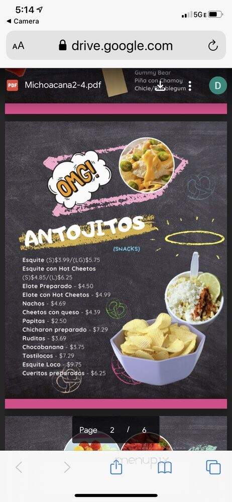 La Michoacana - Costa Mesa, CA menu_pic