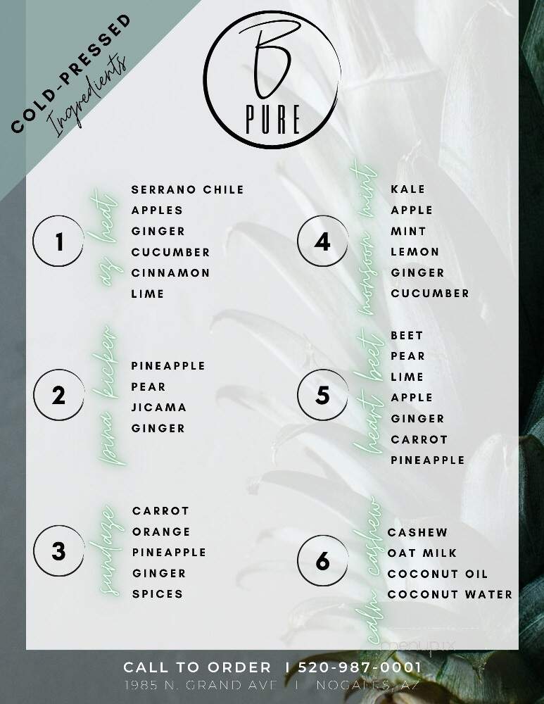 B Pure Juices - Nogales, AZ menu_pic