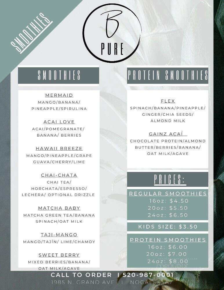 B Pure Juices - Nogales, AZ menu_pic
