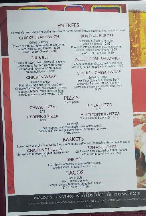 R & R Bar and Grill - Augusta, GA menu_pic