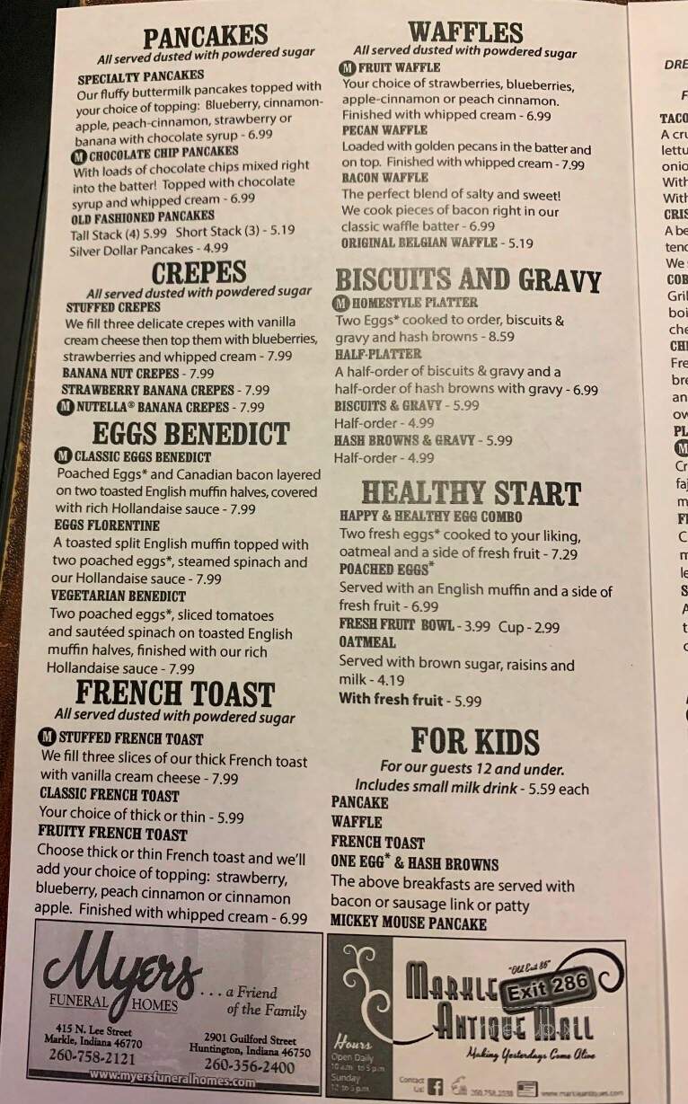 Markle's Pancake House & Restaurant - Markle, IN menu_pic
