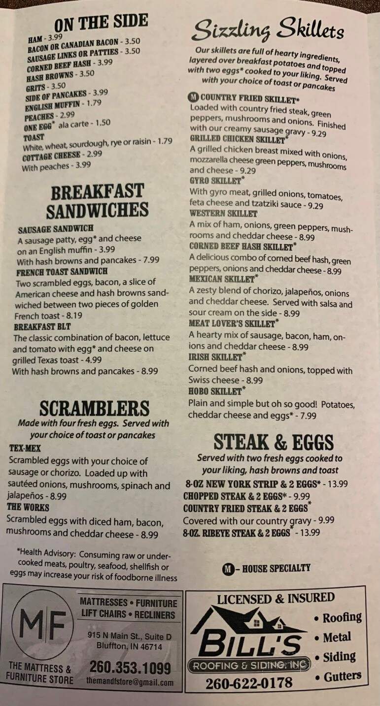 Markle's Pancake House & Restaurant - Markle, IN menu_pic