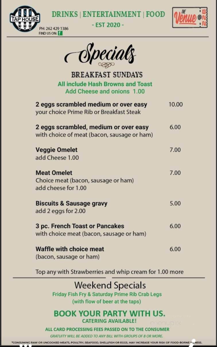 228 Tap House - West Bend, WI menu_pic