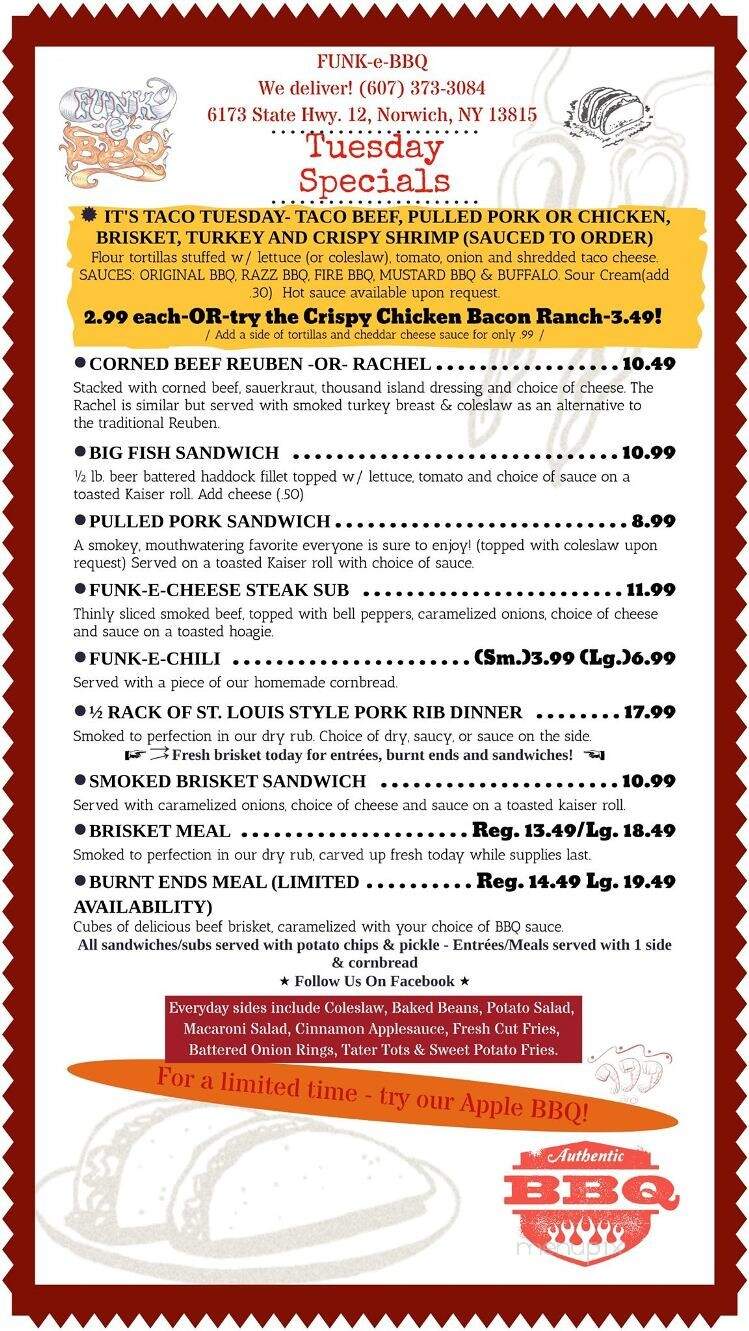 Funk E BBQ - Norwich, NY menu_pic