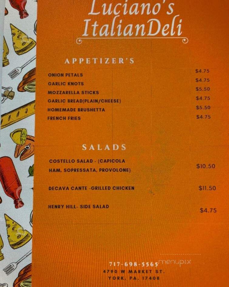 Lucianos's Italian Deli - York, PA menu_pic