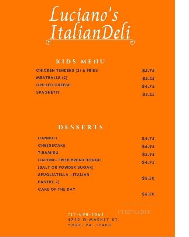 Lucianos's Italian Deli - York, PA menu_pic