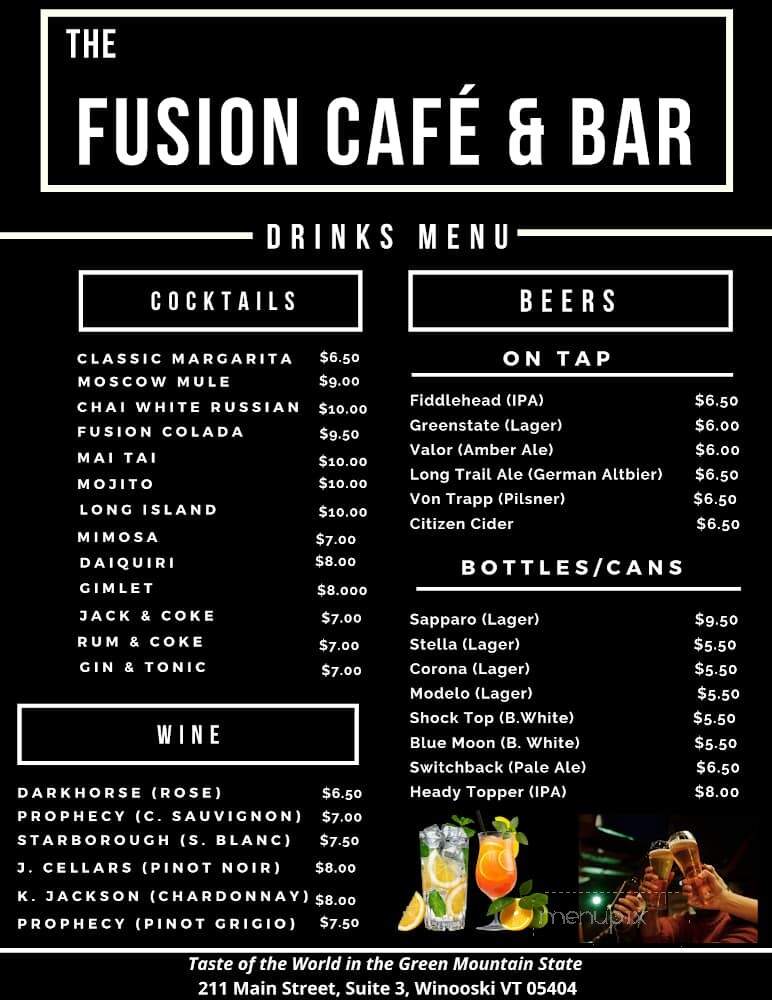 The Fusion Cafe & Bar - Winooski, VT menu_pic
