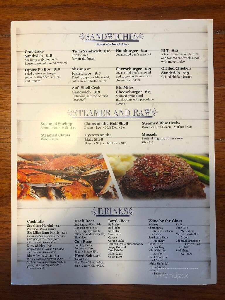 Blu Miles Seafood & Grill - Saint Michaels, MD menu_pic