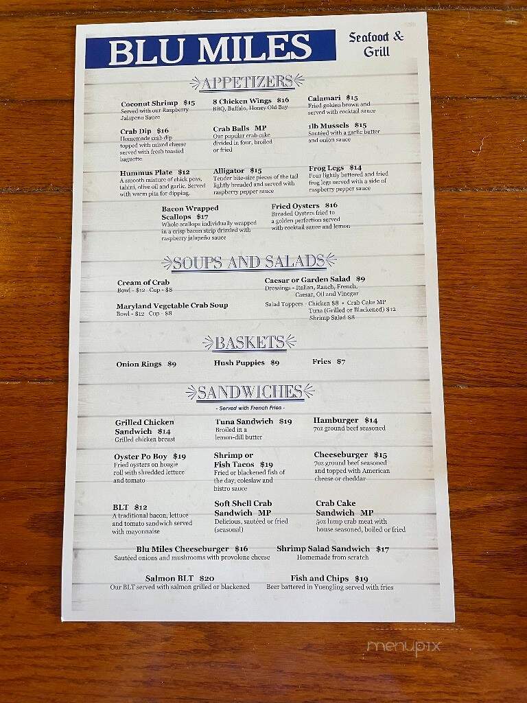 Blu Miles Seafood & Grill - Saint Michaels, MD menu_pic