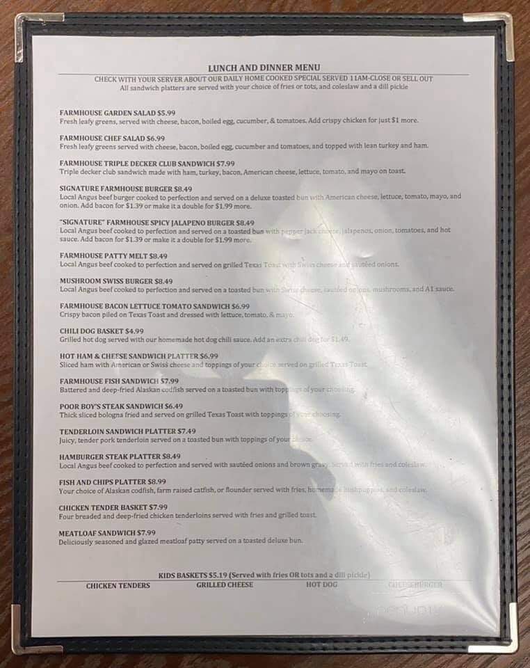The Farmhouse Diner - Salyersville, KY menu_pic