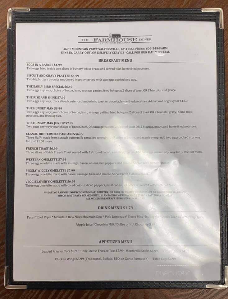 The Farmhouse Diner - Salyersville, KY menu_pic