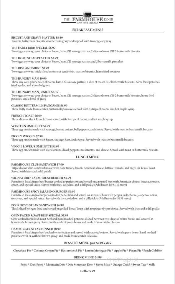 The Farmhouse Diner - Salyersville, KY menu_pic