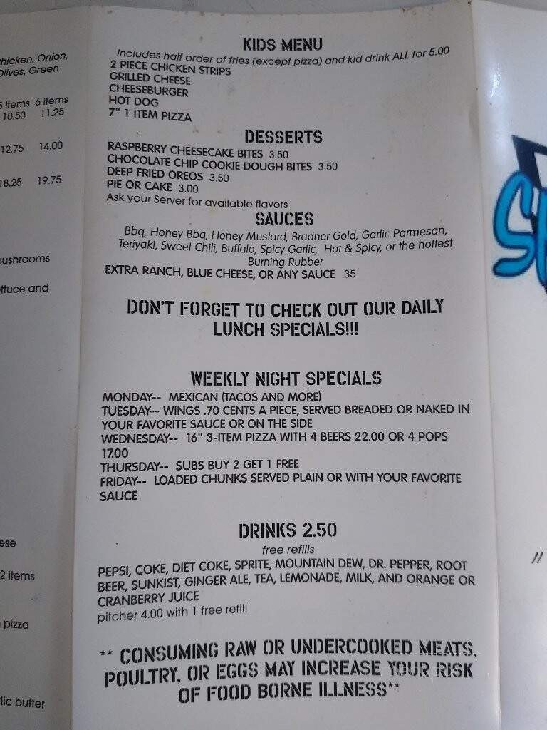 SpeedWays Bar & Grille - Bradner, OH menu_pic