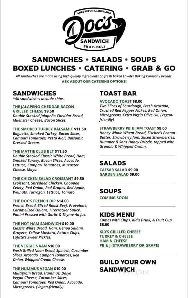 Doc's Sandwich Shop & Deli - Shreveport, LA menu_pic