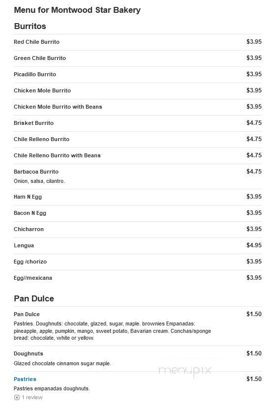 Montwood Star Bakery - El Paso, TX menu_pic