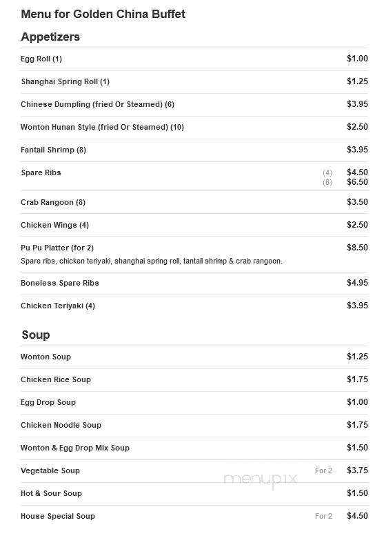 Golden China Buffet - Hallstead, PA menu_pic