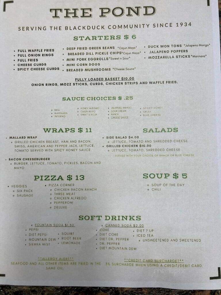 Pond - Blackduck, MN menu_pic
