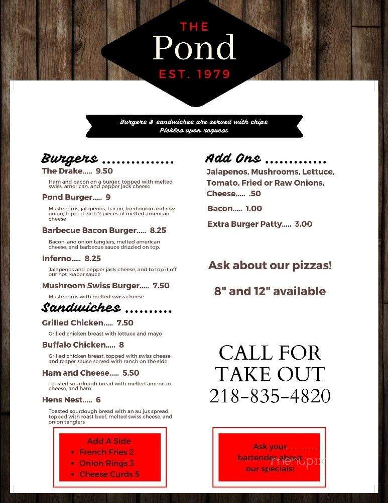 Pond - Blackduck, MN menu_pic
