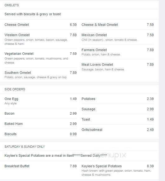 Kaylees Farmhouse Restaurant - Hardin, KY menu_pic