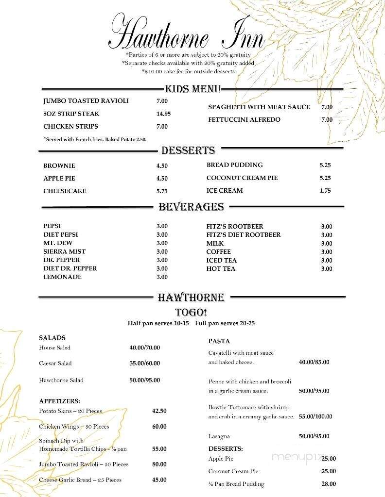 Hawthorne Inn - Union, MO menu_pic