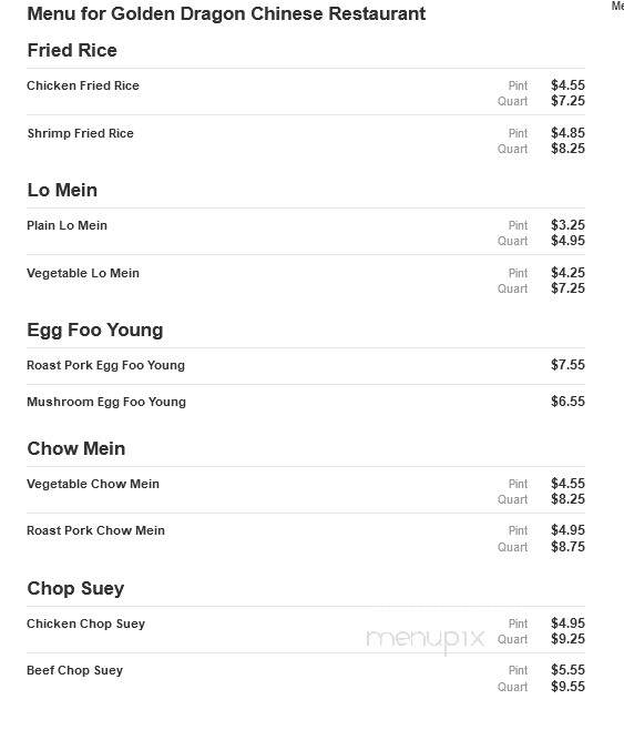 Golden Dragon Restaurant - York, PA menu_pic