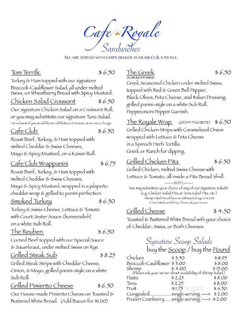 Cafe Royale - Talladega, AL menu_pic