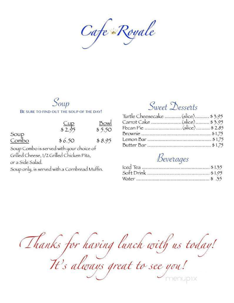 Cafe Royale - Talladega, AL menu_pic