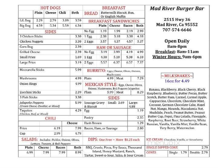 Mad River Burger Bar - Mad River, CA menu_pic