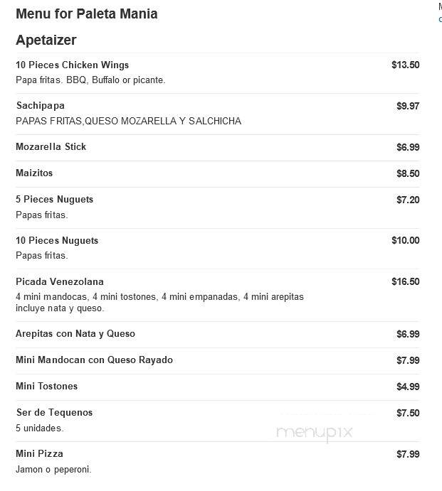 Paleta Mania - Miami, FL menu_pic