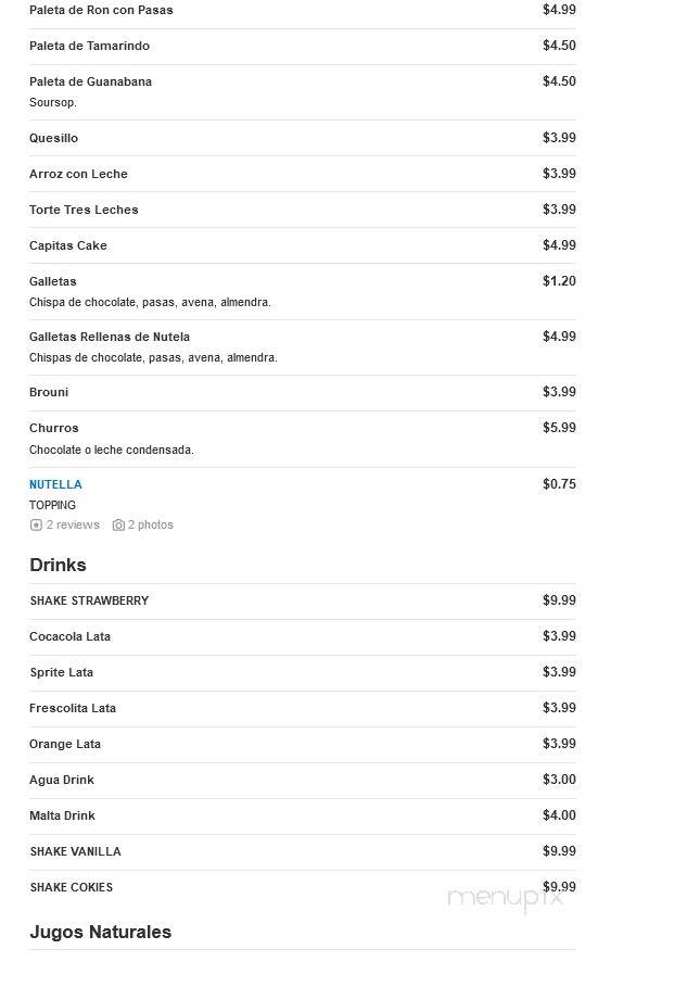 Paleta Mania - Miami, FL menu_pic