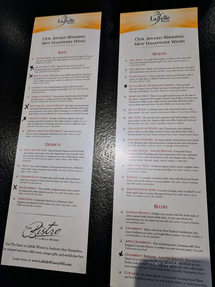 LaBelle Winery - Portsmouth, NH menu_pic