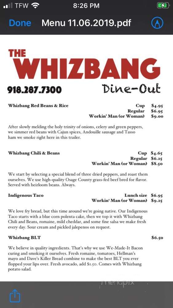 The Whizbang Dine-Out - Pawhuska, OK