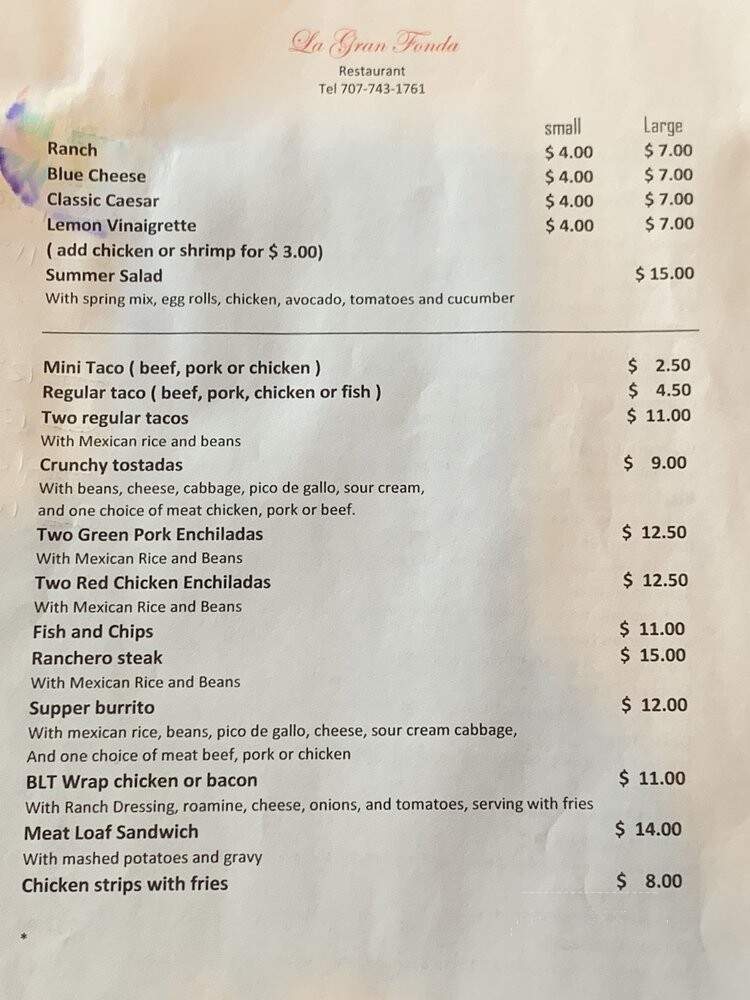 La Gran Fonda - Potter Valley, CA menu_pic