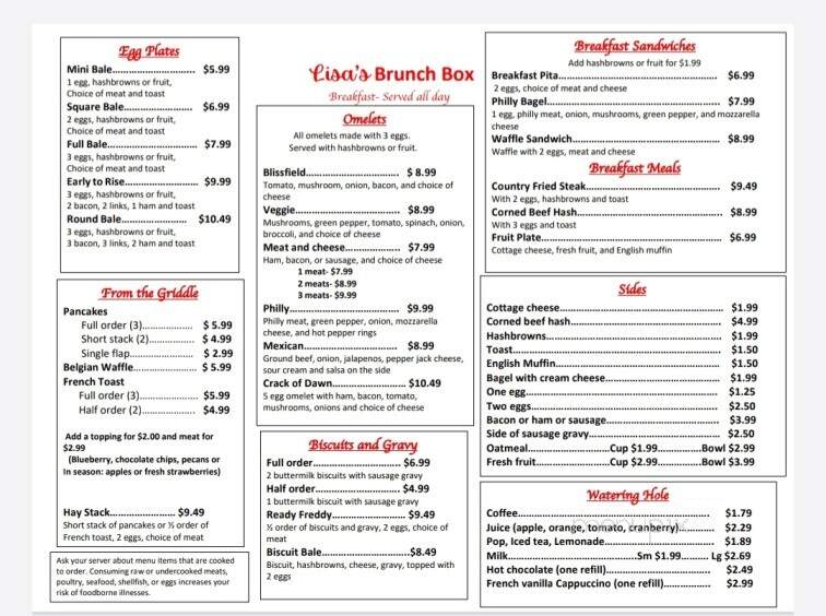 Lisa's Brunch Box - Blissfield, MI menu_pic