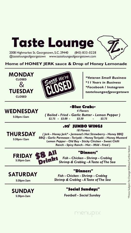 Taste Lounge - Georgetown, SC menu_pic
