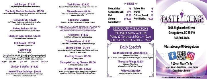 Taste Lounge - Georgetown, SC menu_pic