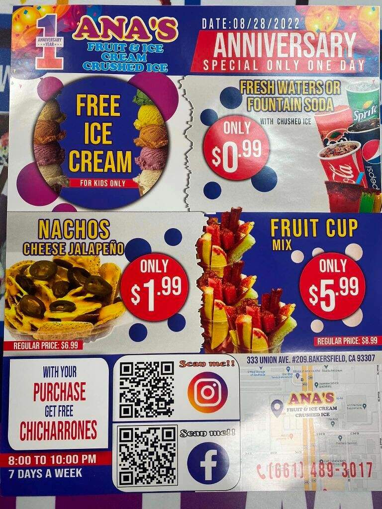 Ana's Fruit & Ice Cream - Bakersfield, CA menu_pic