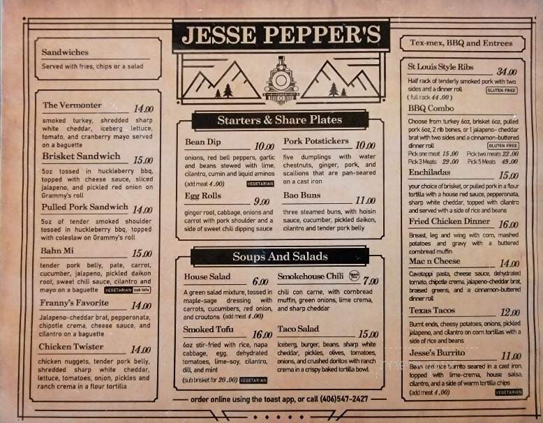 Jesse Pepper's Smoke Shack - White Sulphur Springs, MT menu_pic
