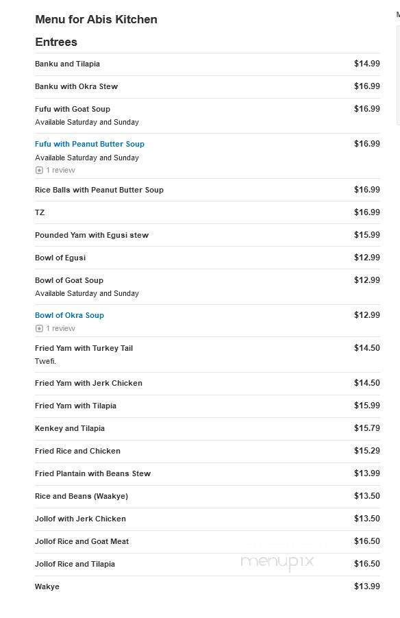 Abis Kitchen - Romeoville, IL menu_pic
