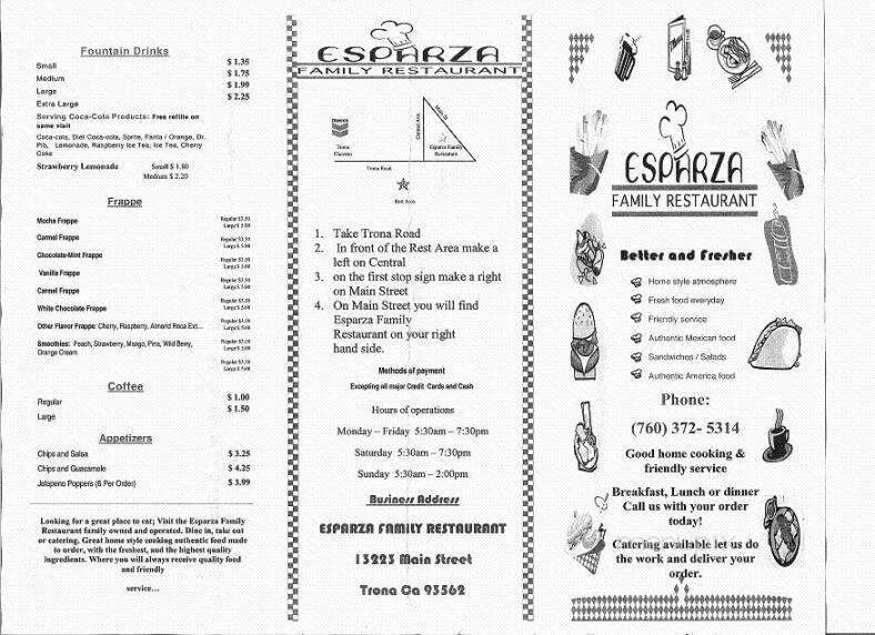 Esparza Family Restaurant - Trona, CA menu_pic