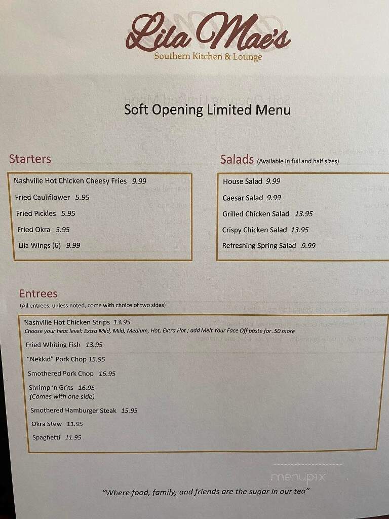 Lila Mae's Southern Kitchen & Lounge - Lincoln, NE menu_pic