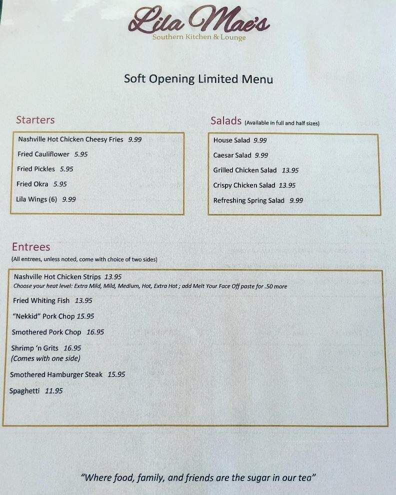 Lila Mae's Southern Kitchen & Lounge - Lincoln, NE menu_pic