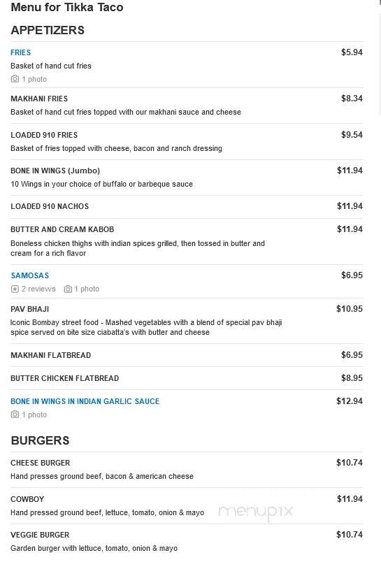 Tikka Taco - Gibsonia, PA menu_pic