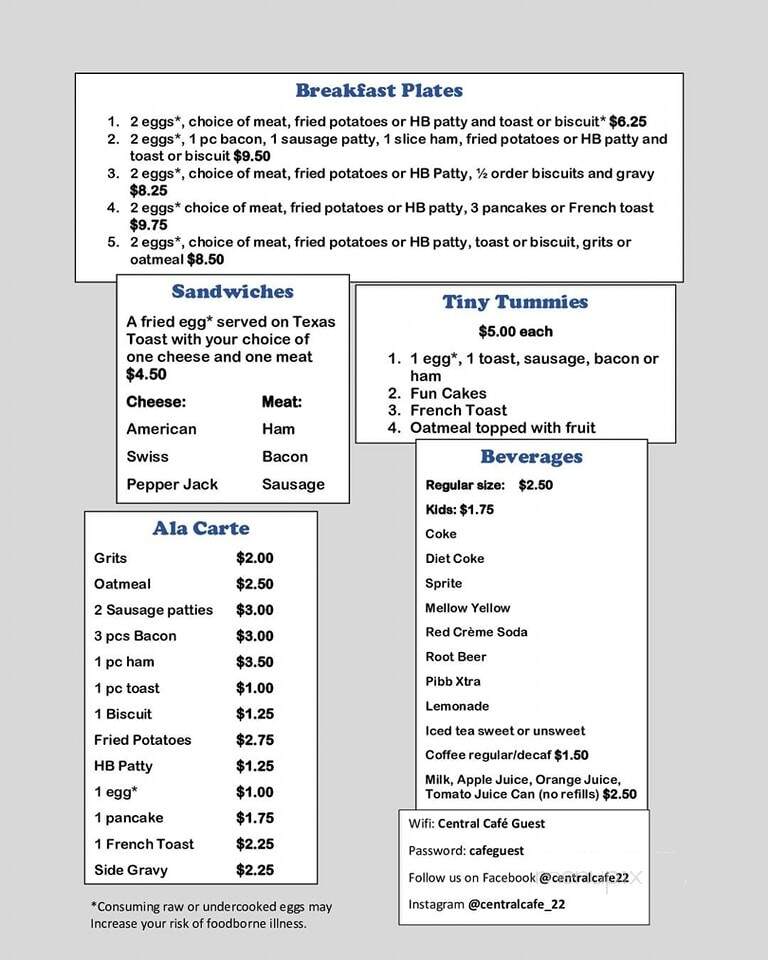 Central Cafe - Columbus, IN menu_pic
