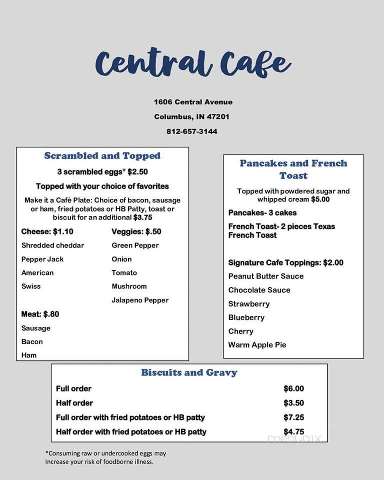 Central Cafe - Columbus, IN menu_pic