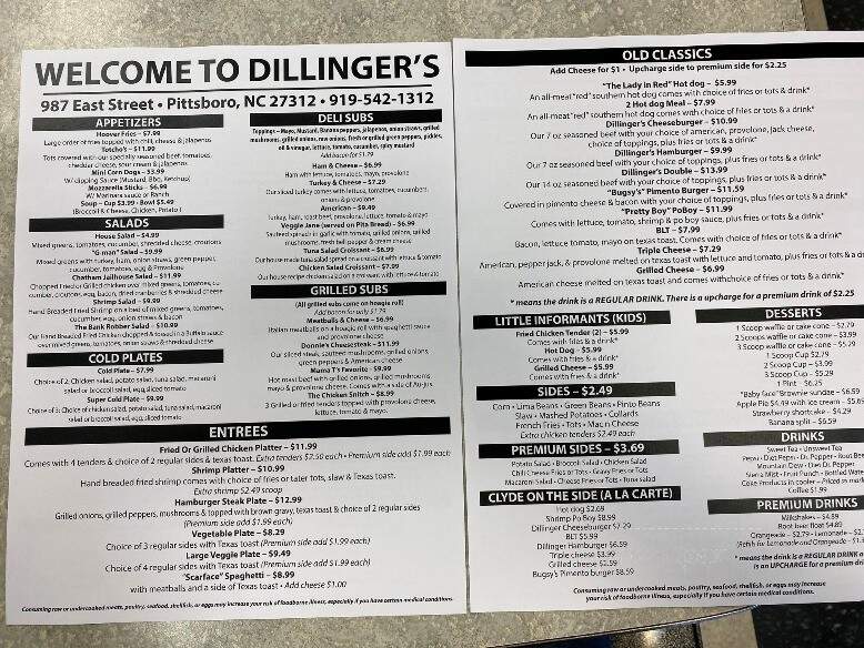 Dillingers Diner - Pittsboro, NC menu_pic